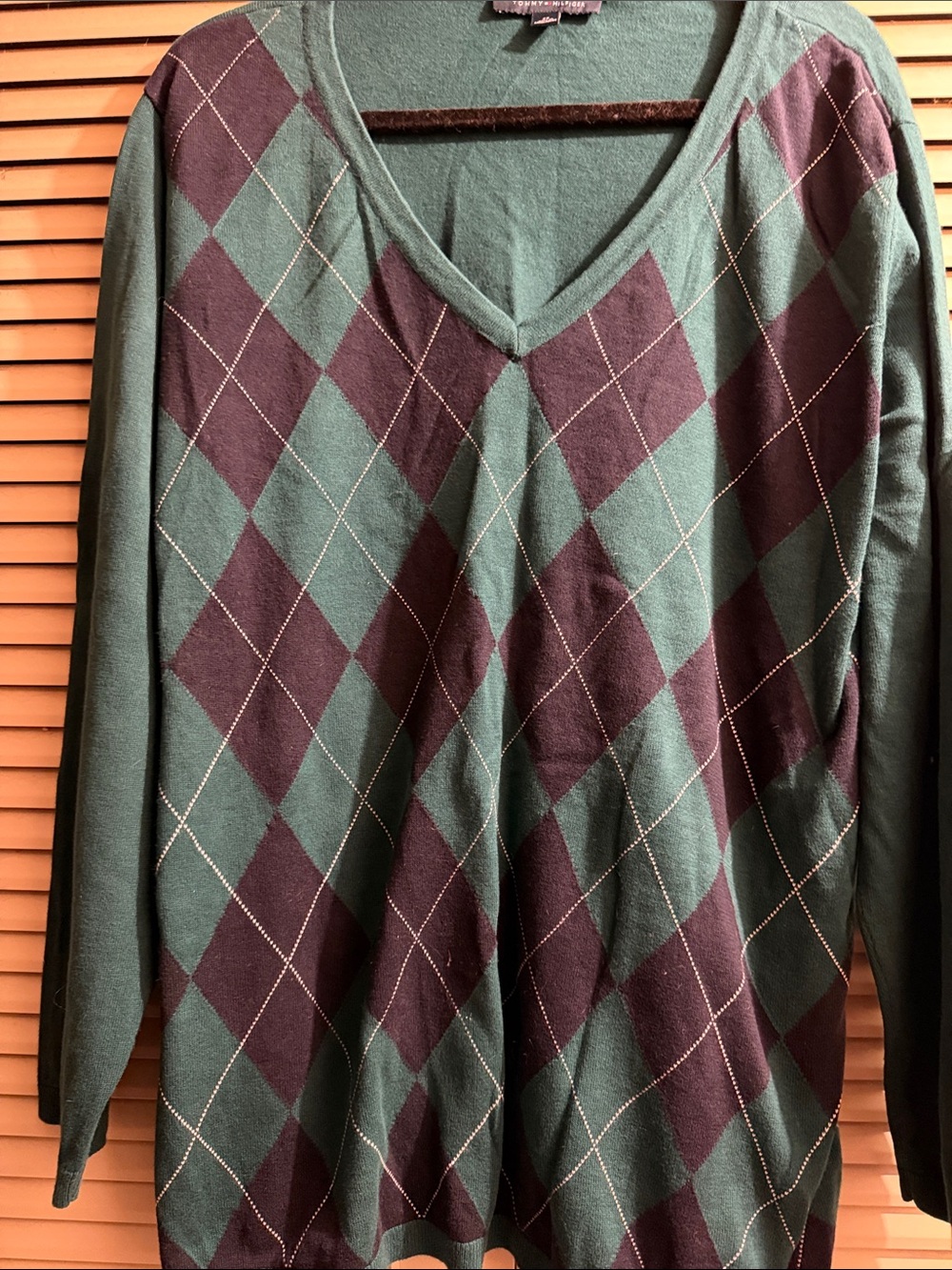 Tommy Hilfiger Green and Dark blue Argyle V-Neck Sweater - Women